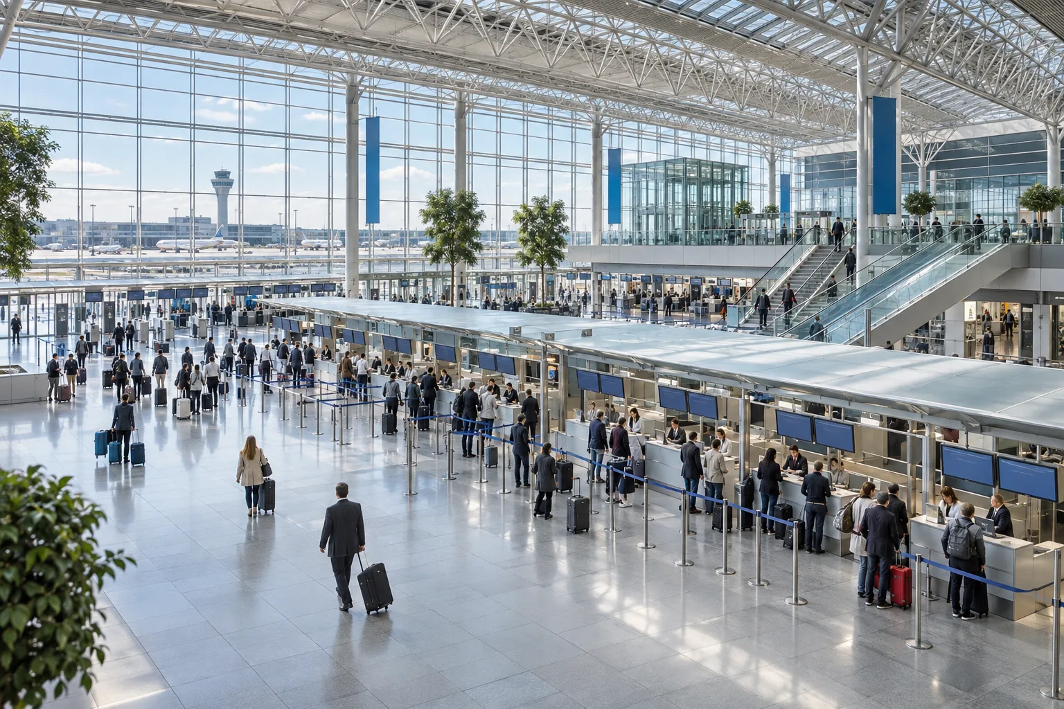 Spacious check-in hall at Munich Airport